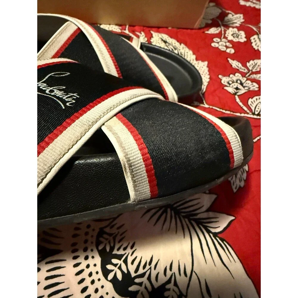 Authentic CHRISTIAN LOUBOUTIN Hot Cross Bizz Donna Web Slides, Size 39(U.S. 8.5)